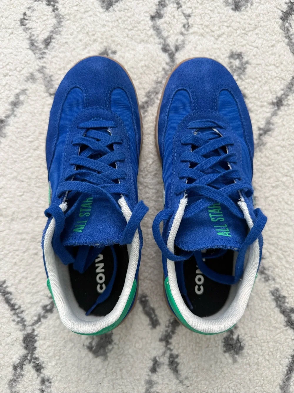 Converse Kids Blue Suede & Textile Low-Top Sneakers with Green Heel Accent
